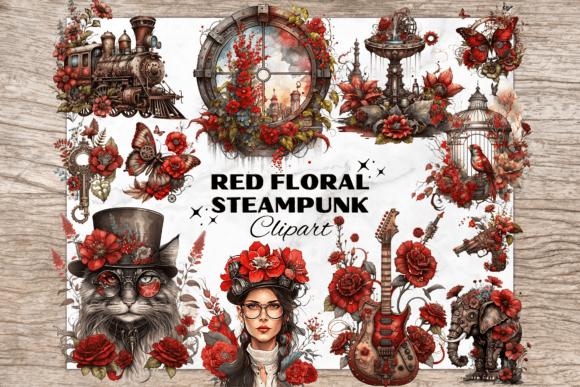 Download Red Floral Vintage Elements - Steampunk - Steampunk Collection