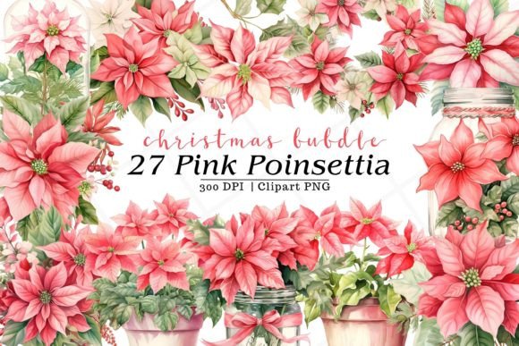 Download Pink Poinsettia Watercolor Clipart - Poinsettia Collection