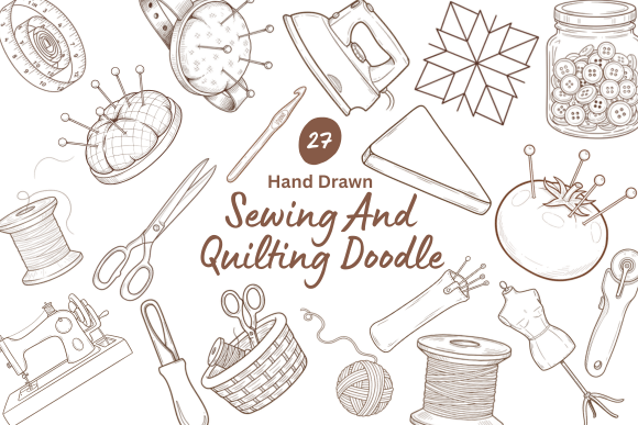Download 27 Hand Drawn Sewing &amp; Quilting Doodles - Sewing Collection